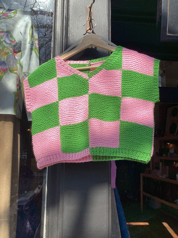 Hand-Knit Checkered Sweater Vest - Hyperbole
