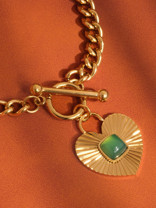 Flânerie by MAIQ - Après 18K Gold Non-Tarnish Green Heart Chain Necklace - Hyperbole