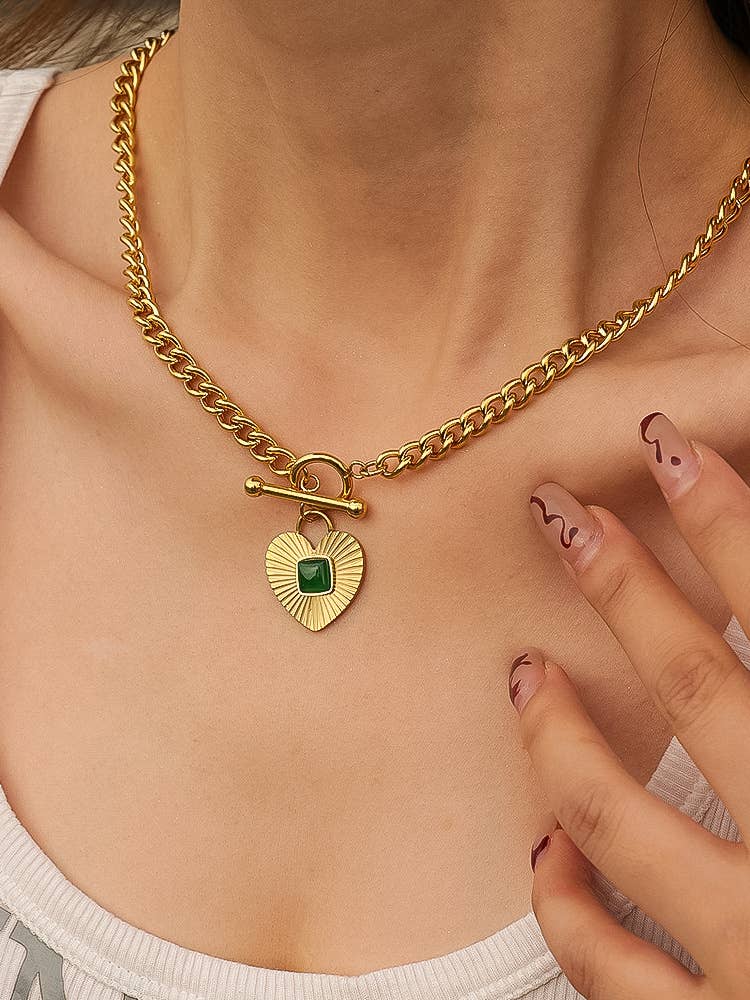 Flânerie by MAIQ - Après 18K Gold Non-Tarnish Green Heart Chain Necklace - Hyperbole