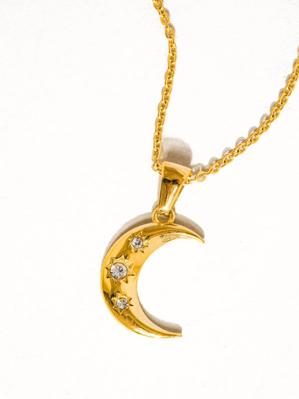 Flânerie by MAIQ - Atlas 18K Gold Non-Tarnish Half Moon CZ Necklace - Hyperbole
