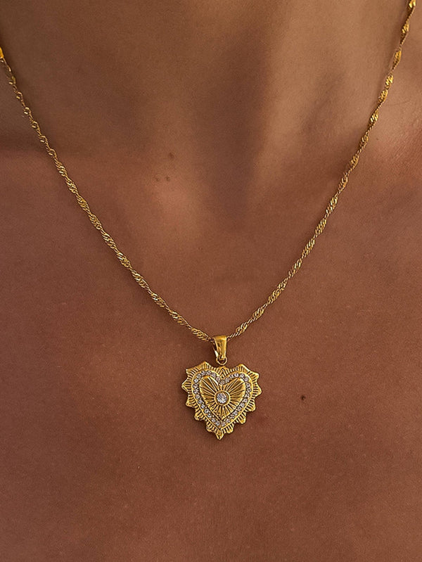 Flânerie by MAIQ - Valea 18K Gold Non-Tarnish CZ Heart Pendant Necklace - Hyperbole