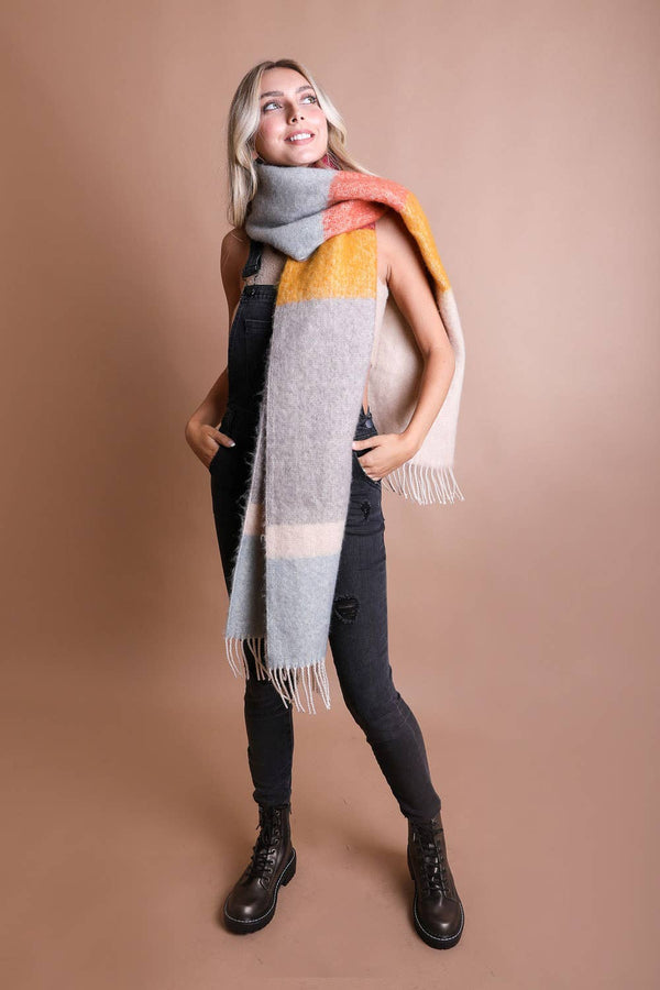 Winter Color Block Faux Mohair Scarf - Hyperbole