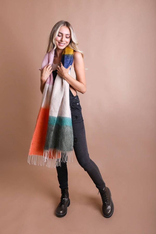 Winter Color Block Faux Mohair Scarf - Hyperbole